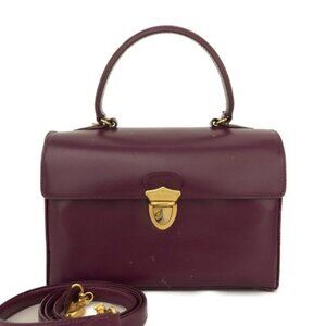 PRADA Logo Leather Hand Bag w/Shoulder Strap Purple/2BJ1108